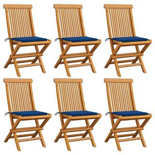 Vidaxl Záhradné stoličky,  kráľovsky modré podložky 6 ks,  tíkový masív