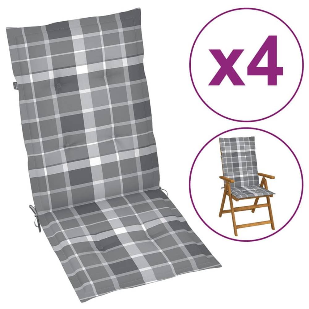 Vidaxl  Podložky na záhradné stoličky 4 ks sivý kockovaný vzor 120x50x4 cm značky Vidaxl