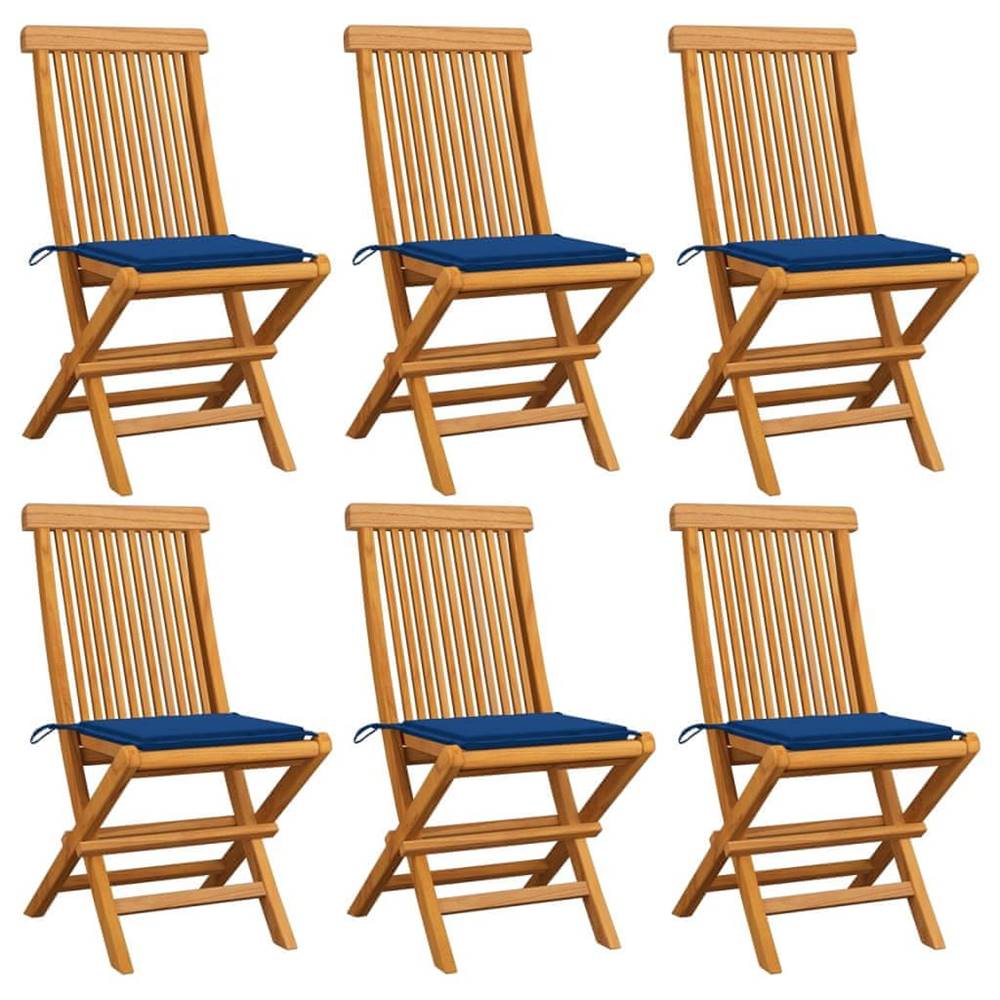 Vidaxl  Záhradné stoličky,  kráľovsky modré podložky 6 ks,  tíkový masív značky Vidaxl