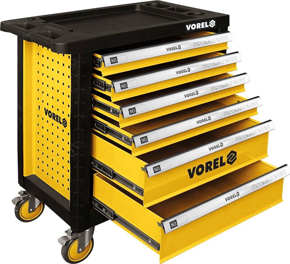 Vorel  Skrinka dielenská pojazdná 6 zásuviek značky Vorel