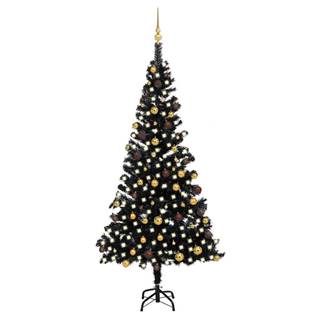 Vidaxl Umelý vianočný stromček s LED a súpravou gulí 210 cm čierny PVC