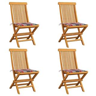 Vidaxl Záhradné stoličky+červené kockované podložky 4 ks,  tíkový masív