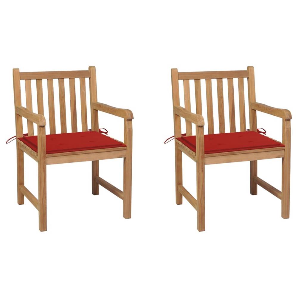 Vidaxl  Záhradné stoličky 2 ks červené podložky teakový masív značky Vidaxl