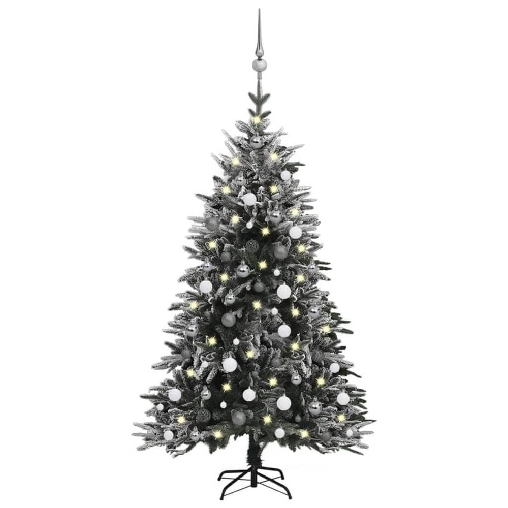 Vidaxl  Zasnežený umelý vianočný stromček s LED a súpravou gulí 150 cm PVC a PE značky Vidaxl