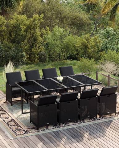 Vidaxl 9-dielna súprava záhradného nábytku s vankúšmi,  polyirattan,  čierna