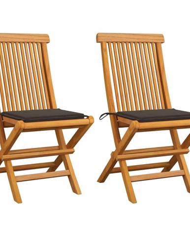 Vidaxl Záhradné stoličky,  sivohnedé podložky 2 ks,  tíkový masív
