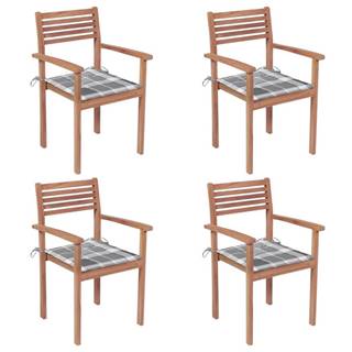 Petromila vidaXL Záhradné stoličky 4 ks sivé kockové podložky teakový masív