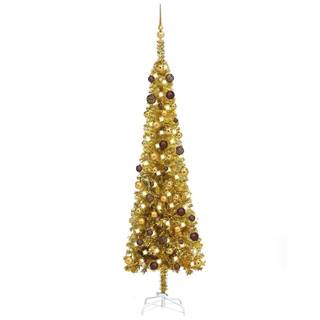 Vidaxl  Úzky vianočný stromček s LED a sadou gulí zlatý 210 cm značky Vidaxl