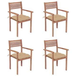 Vidaxl Záhradné stoličky 4 ks béžové podložky teakový masív