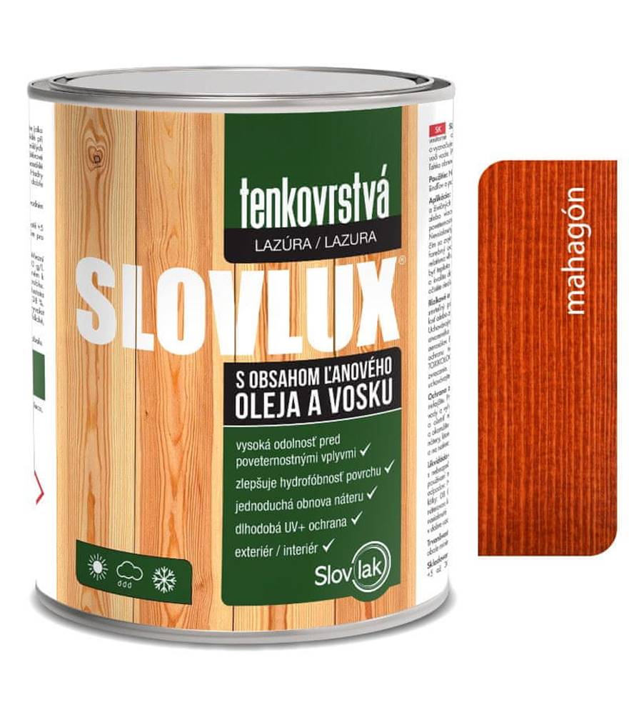 SLOVLAK  Slovlux tenkovrstvá lazúra na drevo mahagón 2, 5L značky SLOVLAK