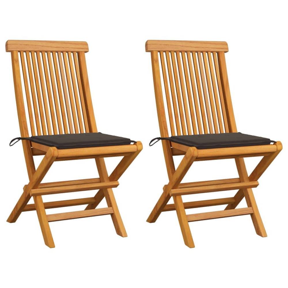Vidaxl  Záhradné stoličky,  sivohnedé podložky 2 ks,  tíkový masív značky Vidaxl