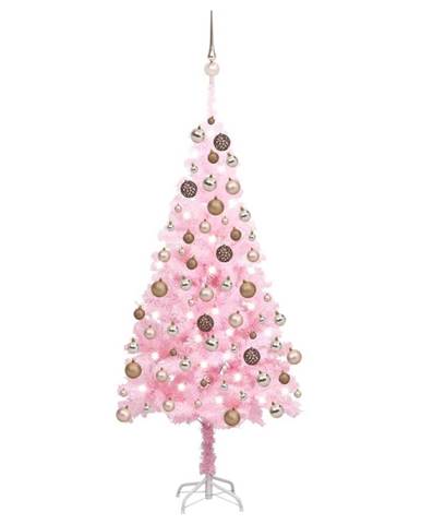 Vidaxl Umelý vianočný stromček s LED a súpravou gulí ružový 180 cm PVC