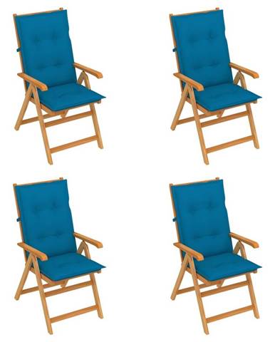 Vidaxl Záhradné stoličky 4 ks s modrými podložkami tíkový masív