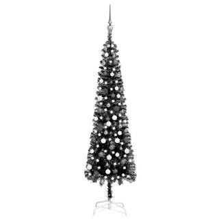 Vidaxl  Úzky vianočný stromček s LED a sadou gulí čierny 210 cm značky Vidaxl