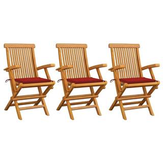 Vidaxl Záhradné stoličky,  červené podložky 3 ks,  tíkový masív