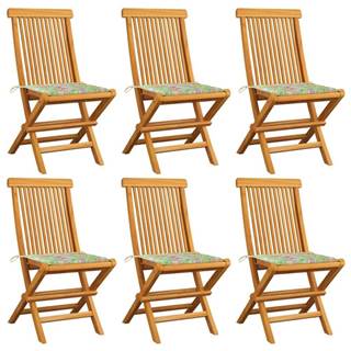 Vidaxl Záhradné stoličky+podložky,  vzor s listami 6 ks,  tíkový masív