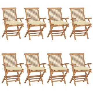 Vidaxl Záhradné stoličky s krémovo-bielymi podložkami 8 ks tíkový masív