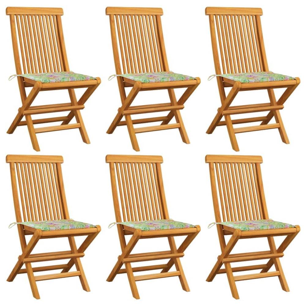 Vidaxl  Záhradné stoličky+podložky,  vzor s listami 6 ks,  tíkový masív značky Vidaxl