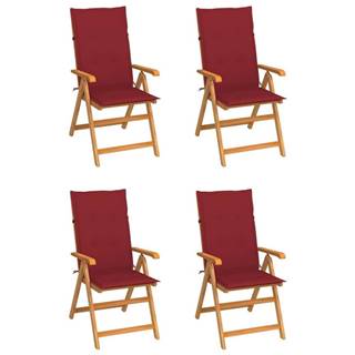 Petromila   Záhradné stoličky 4 ks,  vínovo červené podložky,  tíkový masív značky Petromila
