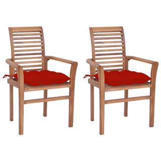 Vidaxl Jedálenské stoličky 2 ks červené podložky tíkový masív
