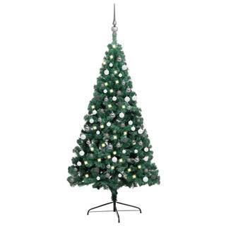 Vidaxl Umelý vianočný polovičný stromček s LED a guľami zelený 150cm