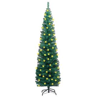 Vidaxl Úzky umelý vianočný stromček s LED a podstavcom zelený 210cm PVC
