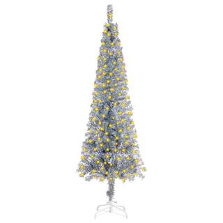 Vidaxl Úzky vianočný stromček s LED strieborný 240 cm