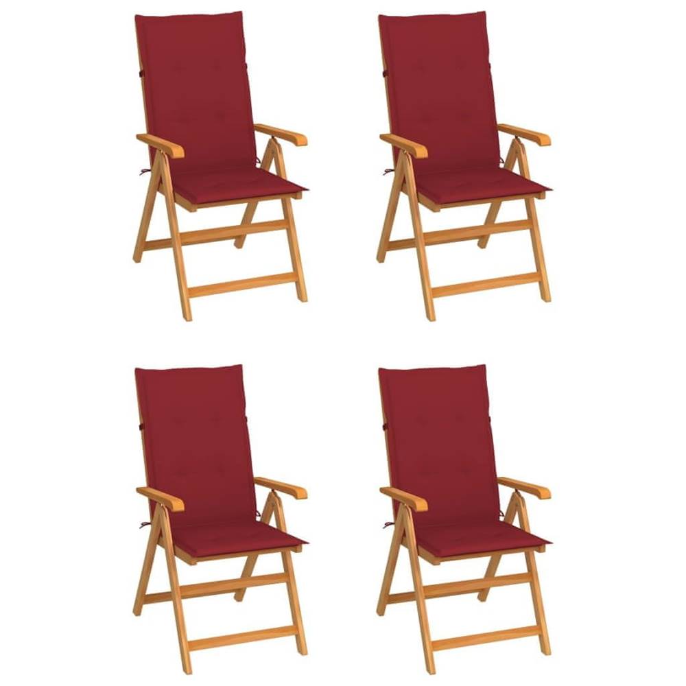 Petromila   Záhradné stoličky 4 ks,  vínovo červené podložky,  tíkový masív značky Petromila