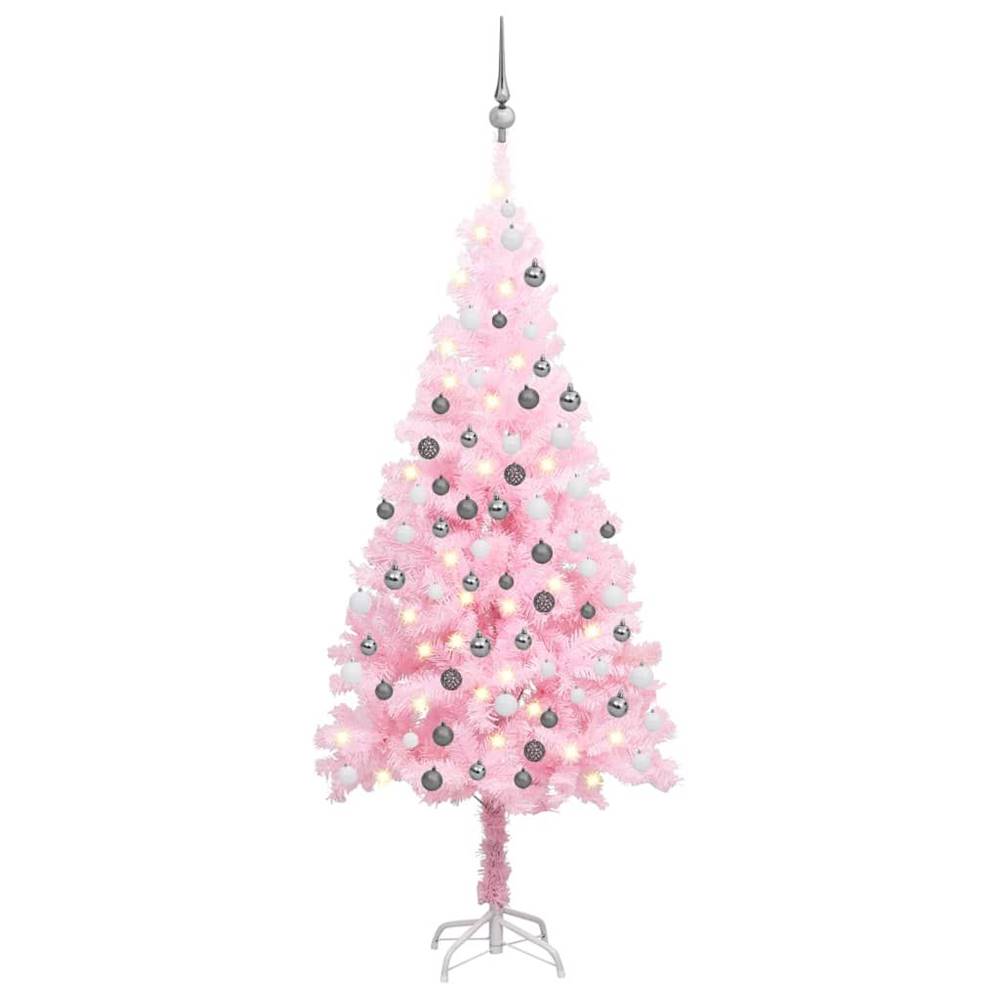 Vidaxl  Umelý vianočný stromček s LED a sadou gulí ružový 150 cm PVC značky Vidaxl