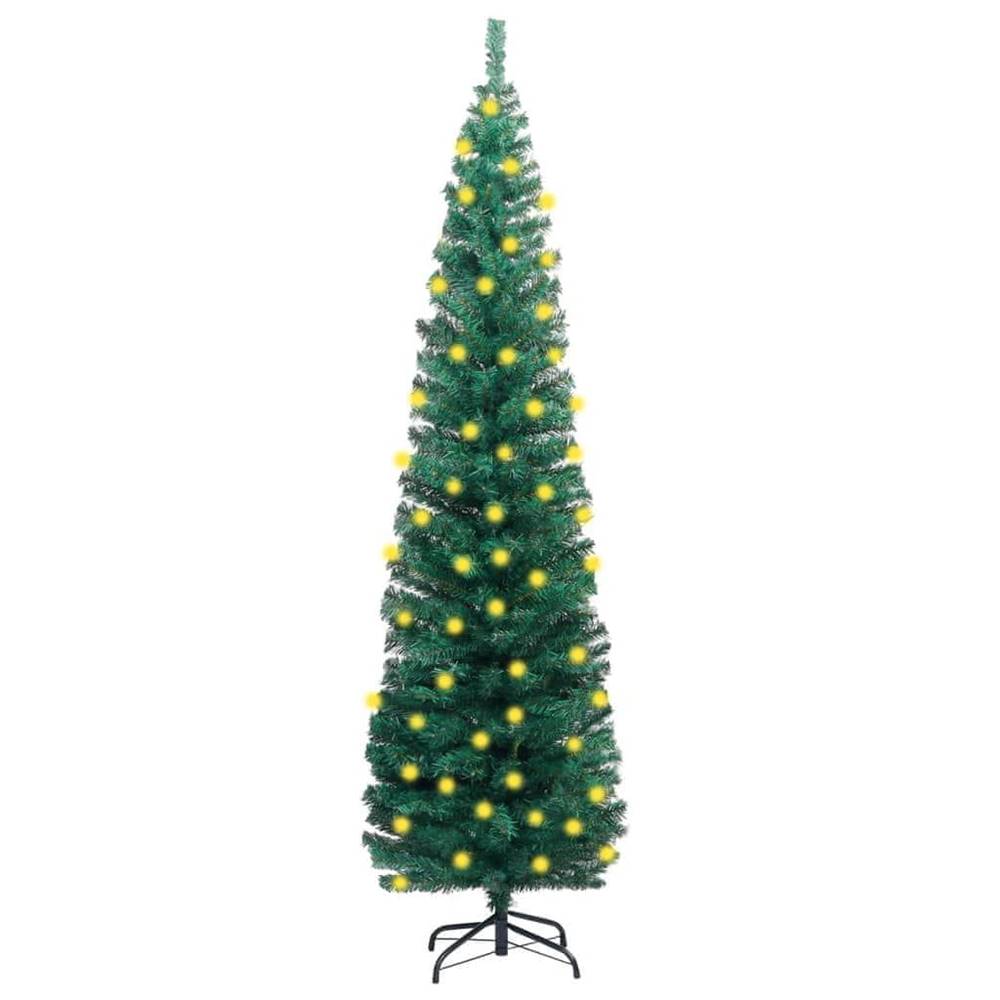 Vidaxl  Úzky umelý vianočný stromček s LED a podstavcom zelený 210cm PVC značky Vidaxl