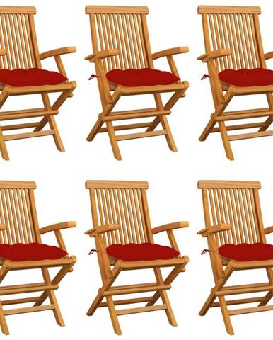 Vidaxl Záhradné stoličky s červenými podložkami 6 ks tíkový masív