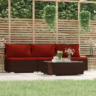 Vidaxl 4-dielna záhradná sedacia súprava s vankúšmi hnedá polyratan