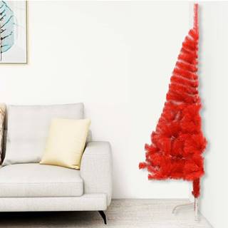 Vidaxl Umelý vianočný polovičný stromček a podstavec červený 180cm PVC