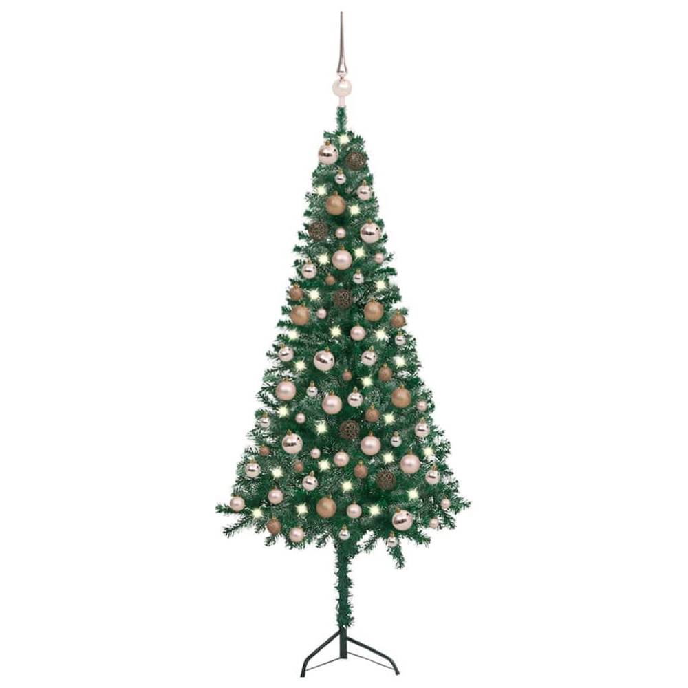 Vidaxl  Rohový umelý vianočný stromček s LED a guľami zelený 120 cm PVC značky Vidaxl