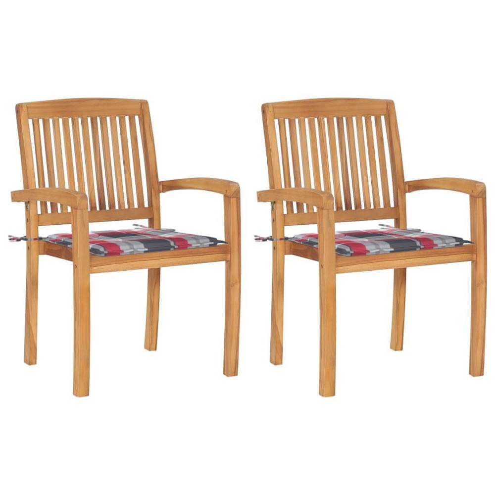 Vidaxl  Záhradné stoličky 2 ks podložky s červenými kockami tíkový masív značky Vidaxl