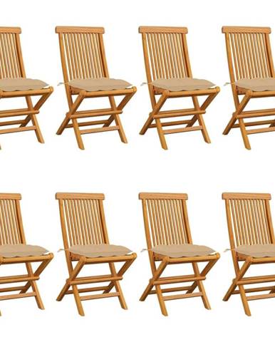 Vidaxl Záhradné stoličky s béžovými podložkami 8 ks tíkový masív