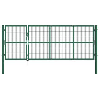 Vidaxl Záhradná plotová brána so stĺpikmi 350x120 cm,  oceľ,  zelená