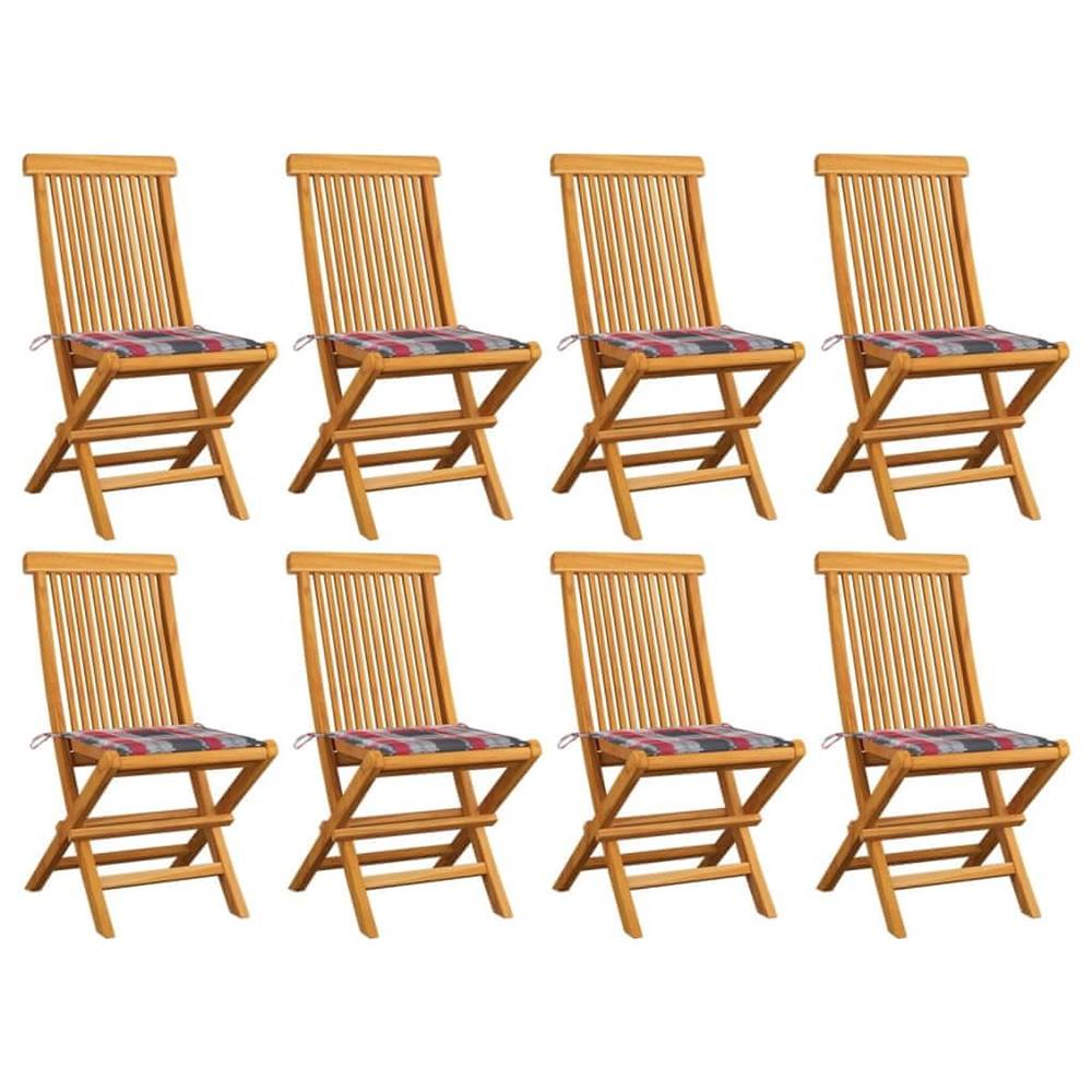 Petromila   Záhradné stoličky,  červené kockované podložky 8ks,  tíkový masív značky Petromila