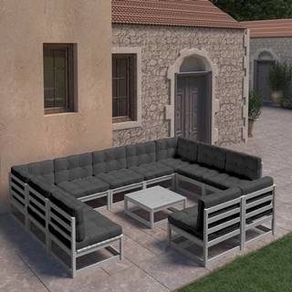 Vidaxl 12-dielna záhradná sedacia súprava s podložkami sivá masívna borovica