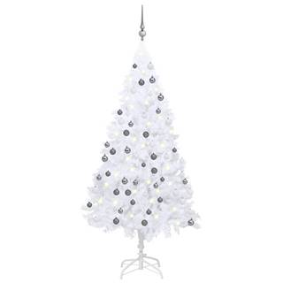 Vidaxl Umelý vianočný stromček s LED so súpravou gulí biely 150 cm PVC