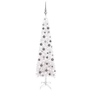 Vidaxl Úzky vianočný stromček s LED a sadou gulí biely 150 cm