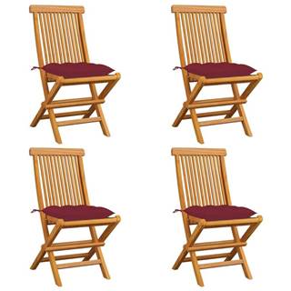 Vidaxl Záhradné stoličky s vínovo-červenými podložkami 4 ks tíkový masív