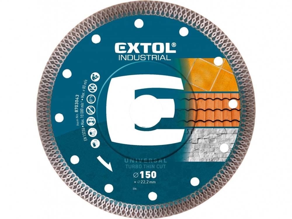 Extol Industrial  Kotúč diamantový rezný,  turbo Thin Cut,  suché i mokré rezanie,  O 150x22, 2x1, 8mm značky Extol Industrial