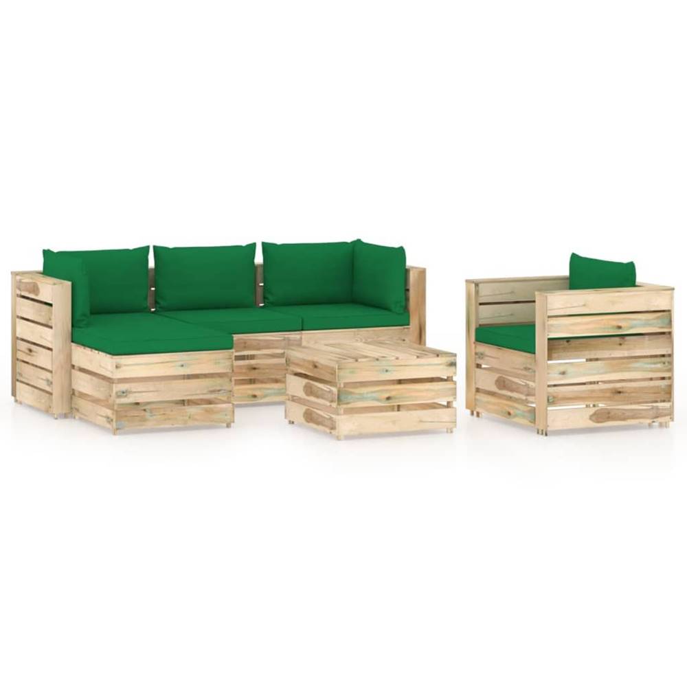 Vidaxl  6-dielna záhradná sedacia súprava s podložkami zelené impregnované drevo značky Vidaxl