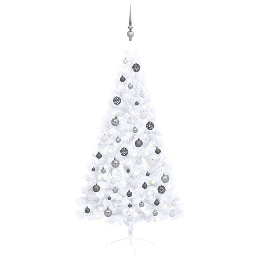 Vidaxl  Umelý pol vianočný stromček s LED a guľami biely 150 cm značky Vidaxl