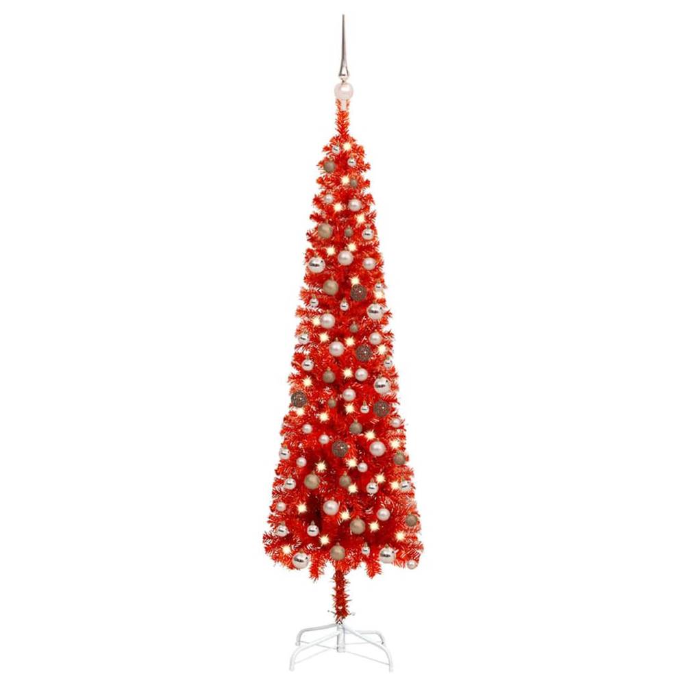 Vidaxl  Úzky vianočný stromček s LED a sadou gulí červený 180 cm značky Vidaxl