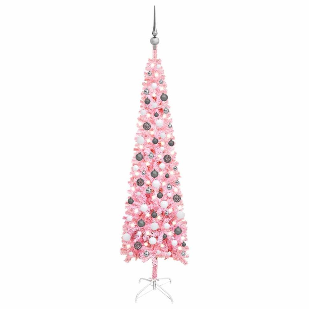 Vidaxl  Úzky vianočný stromček s LED a sadou gulí ružový 180 cm značky Vidaxl