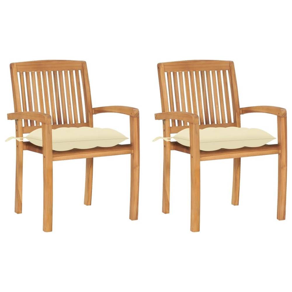 Vidaxl  Záhradné stoličky 2 ks krémovo-biele podložky tíkový masív značky Vidaxl