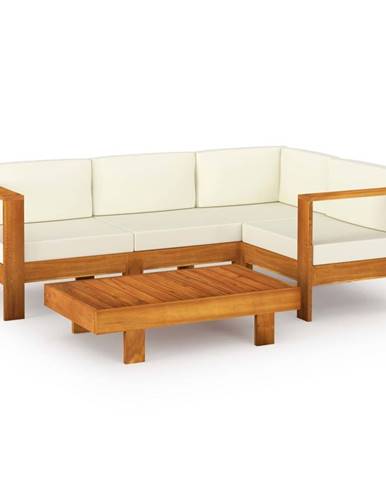 Vidaxl 5-dielna záhradná sedacia súprava s krémovobielymi podložkami akáciové drevo