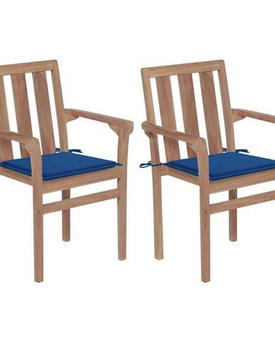 Vidaxl Záhradné stoličky 2 ks kráľovsky modré podložky teakový masív